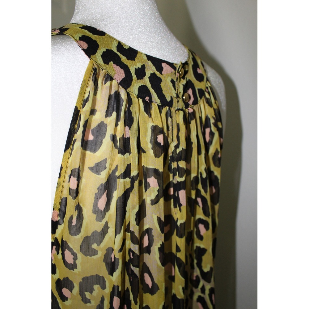 H&M Women's Leopard Halter Maxi Dress Gold Embroidered Chartreuse Sleeveless M/L - Picture 7 of 11
